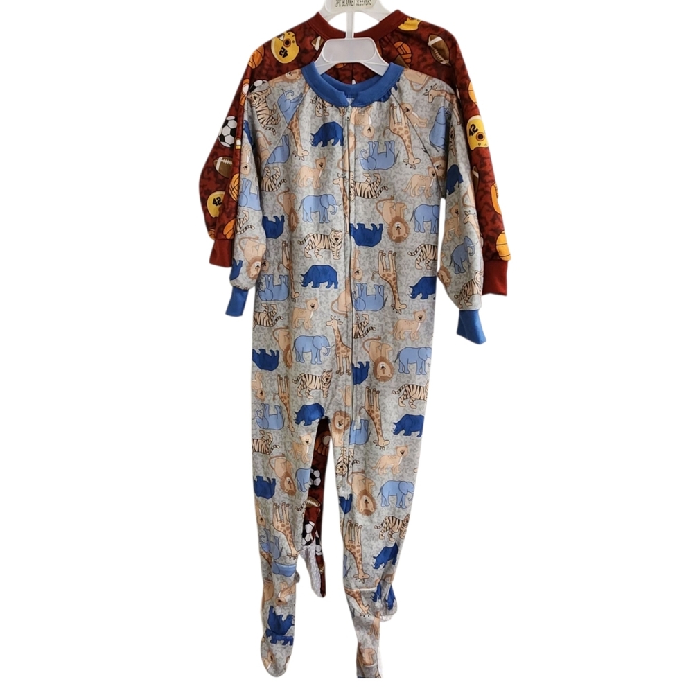 NWT Mon Petit Boys 3T Blanket Sleepers 2pc Winter Cozy Sleepwear  Sports Animals